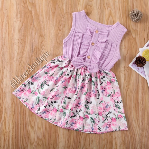 Toddler Girl Boutique Floral Bow Spring Dress - Picture 2 of 6